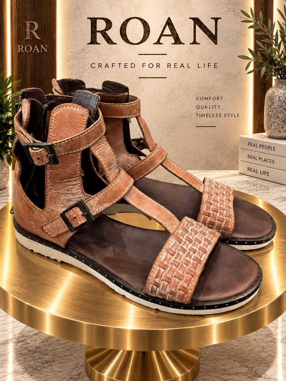 ROAN by Bed Stu Bee Cantaloupe Woven Leather Gladiator Sandals Size 7